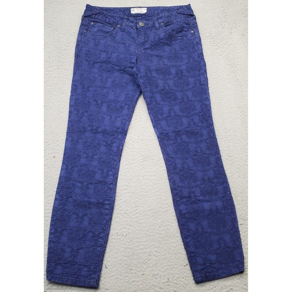 Free People Denim - Free People Skinny Jeans Womens Size 28 Multi Denim Embroidered Floral Dark Wash